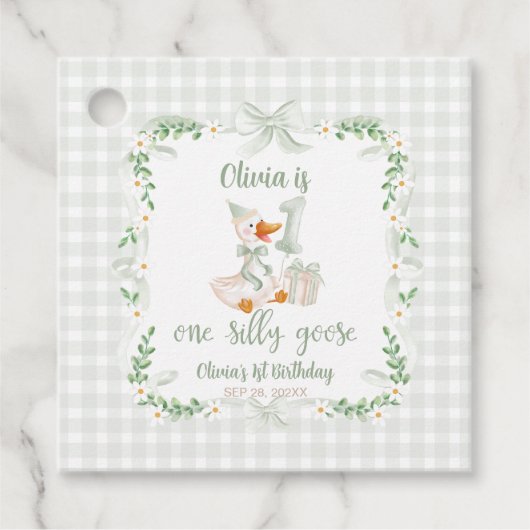 One Silly Goose Pink Bow Floral 1st Birthday Bedankjes Labels (Voorkant)
