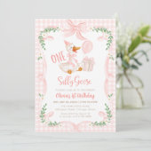 One Silly Goose Pink Bow Floral 1st Birthday Kaart (Staand voorkant)