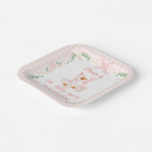 One Silly Goose Pink Bow Floral 1st Birthday Papieren Bordje (Gebogen)