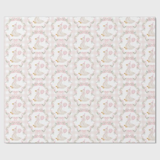 One Silly Goose Pink Bow Gingham Birthday Cadeaupapier (Vlak)