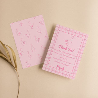 One Silly Goose Pink Drawn 1st Birthday Thank You Bedankkaart