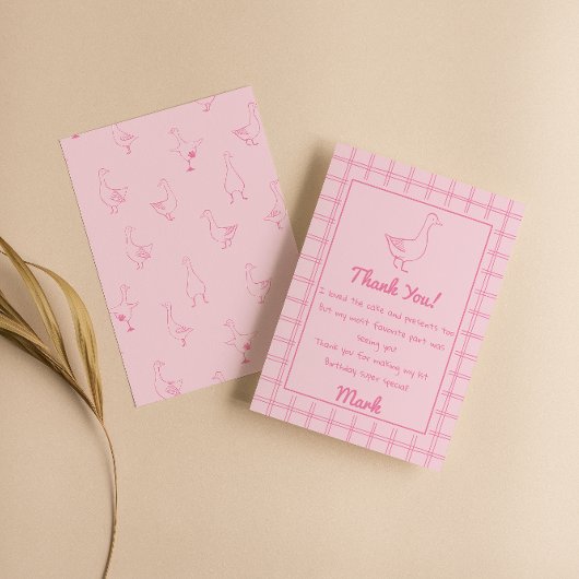 One Silly Goose Pink Drawn 1st Birthday Thank You Bedankkaart