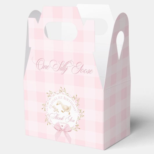 One Silly Goose Pink Gingham 1st Birthday Bedankdoosjes (Geopend)