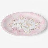 One Silly Goose Pink Gingham 1st Birthday Bow Papieren Bordje (Gekanteld)