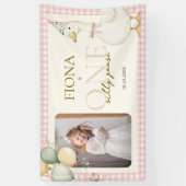 One Silly Goose Pink Gingham 1st Birthday Photo Spandoek (Verticaal)