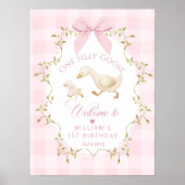 One Silly Goose Pink Gingham 1st Birthday Welcome Poster (Voorkant)