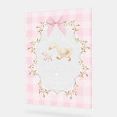One Silly Goose Pink Gingham Birthday Welcome Acryl Bord (Hoek)