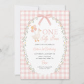 One Silly Goose Pink Gingham Girl 1st Birthday Kaart (Voorkant)