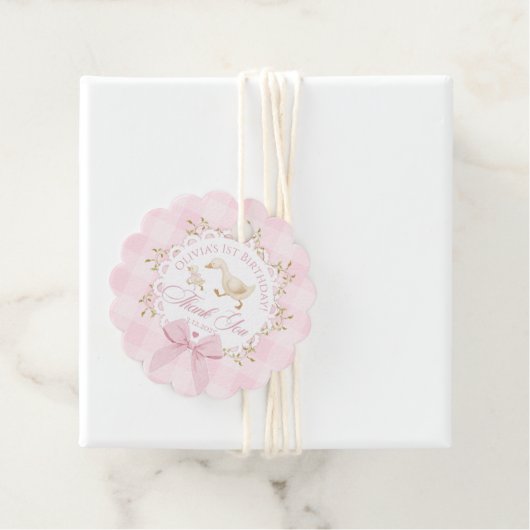 One Silly Goose Pink Gingham Whimsical Thank you Bedankjes Labels (In situ)