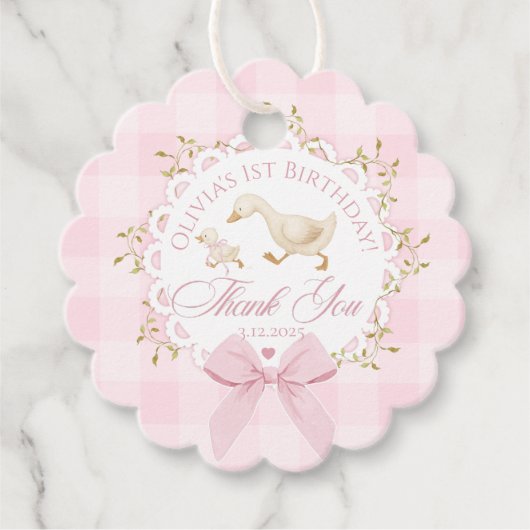 One Silly Goose Pink Gingham Whimsical Thank you Bedankjes Labels (Voorkant)