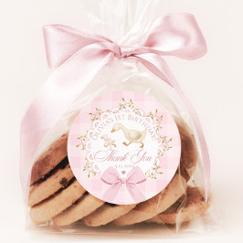 One Silly Goose Pink Gingham Whimsical Thank you Ronde Sticker