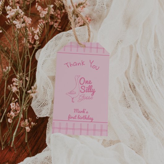 One Silly Goose Pink Hand Drawn Girl 1st Birthday  Cadeaulabel