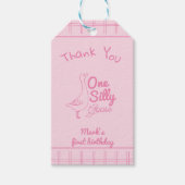 One Silly Goose Pink Hand Drawn Girl 1st Birthday  Cadeaulabel (Voorkant)