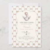 One Silly Goose Preppy Bow 1st Birthday Kaart (Voorkant)