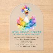 One Silly Goose Rainbow Baby Shower Cute Acryl Uitnodigingen (Voorkant)