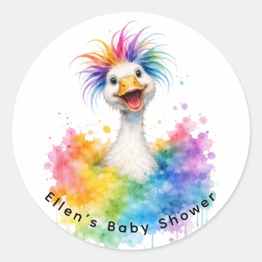 One Silly Goose Rainbow Baby Shower Ronde Sticker (Voorkant)
