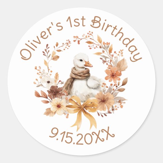 One Silly Goose Rustic Fall Boy Birthday Ronde Sticker (Voorkant)