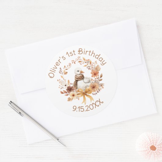 One Silly Goose Rustic Fall Boy Birthday Ronde Sticker (Envelop)