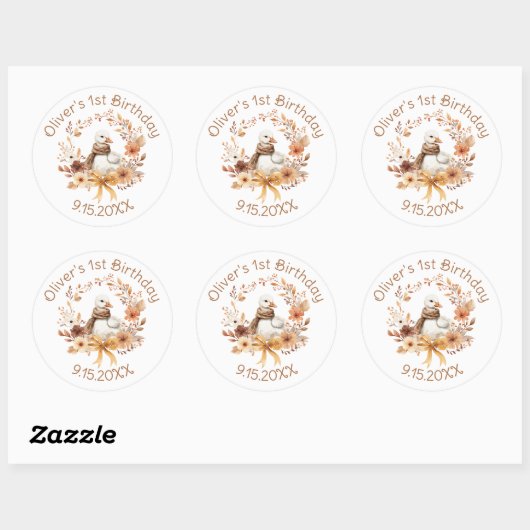 One Silly Goose Rustic Fall Boy Birthday Ronde Sticker (Vel)