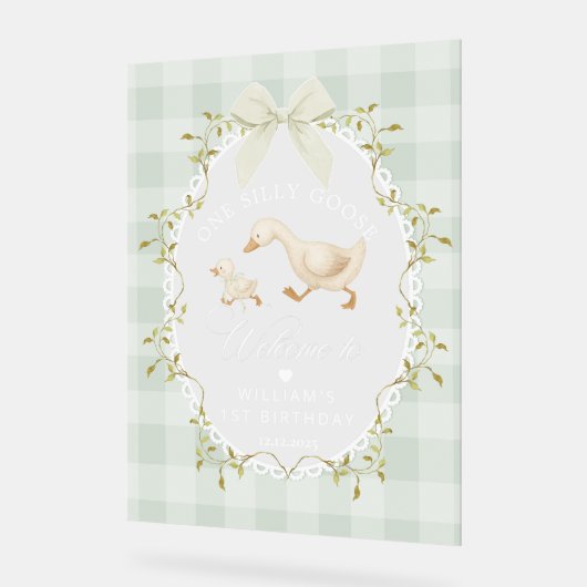 One Silly Goose Sage Gingham Birthday Welcome Acryl Bord (Hoek)
