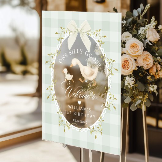 One Silly Goose Sage Gingham Birthday Welcome Acryl Bord