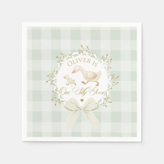 One Silly Goose Sage Gingham Gender neutral Servet (Voorkant)