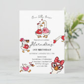 One Silly Goose Valentine 1st Birthday  Kaart (Staand voorkant)
