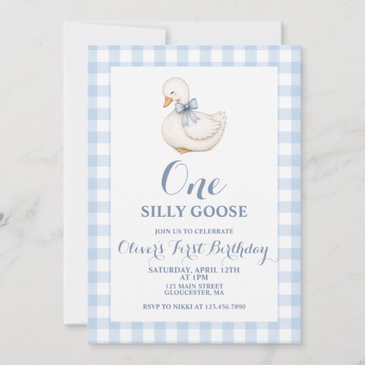 One Silly Goose Vintage blauwe ruit Kaart (Voorkant)