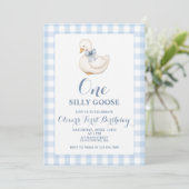 One Silly Goose Vintage blauwe ruit Kaart (Staand voorkant)