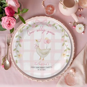 One Silly Goose Vintage Roze Eend 1e Verjaardag Papieren Bordje