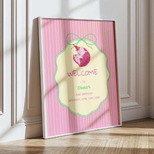 One Sleepy Cat 1st Birthday Welcome Poster