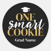 One Smart Cookie - Afstudeerder Naam en Pet - Zwar Ronde Sticker (Voorkant)