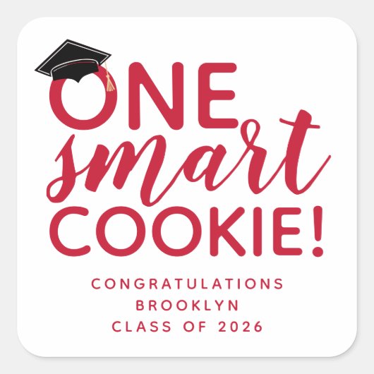 One Smart Cookie Afstuderen Red Vierkante Sticker (Voorkant)