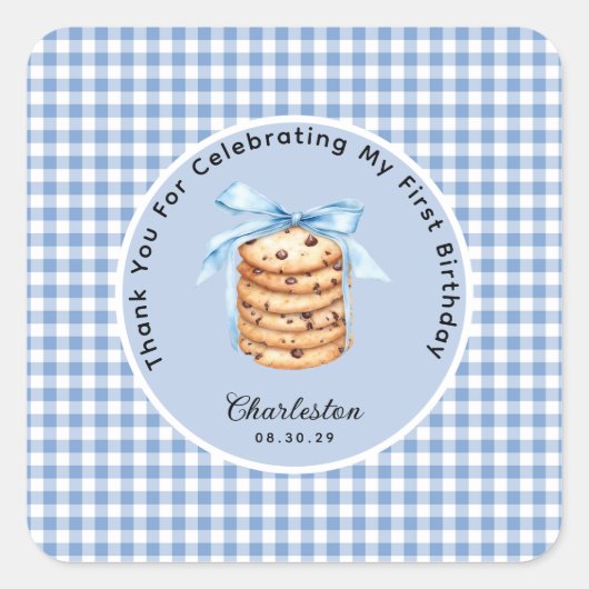 One Smart Cookie Boys Eerste Verjaardag Bedankt Vierkante Sticker (Voorkant)