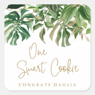 One Smart Cookie Gold Greenery Tropisch Afstuderen Vierkante Sticker
