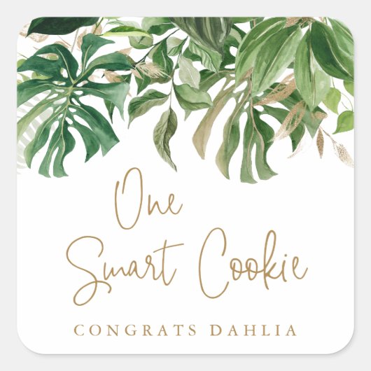 One Smart Cookie Gold Greenery Tropisch Afstuderen Vierkante Sticker (Voorkant)