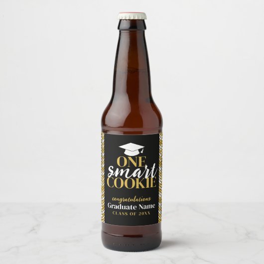 One Smart Cookie - Modern Zwart Goud Afstuderen Bier Etiket (Voorkant)