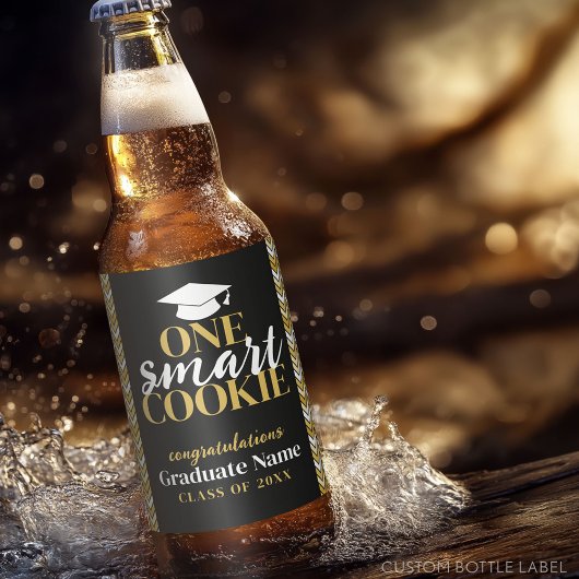 One Smart Cookie - Modern Zwart Goud Afstuderen Bier Etiket