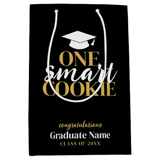 One Smart Cookie - Modern Zwart Goud Afstuderen Medium Cadeauzakje (Voorkant)