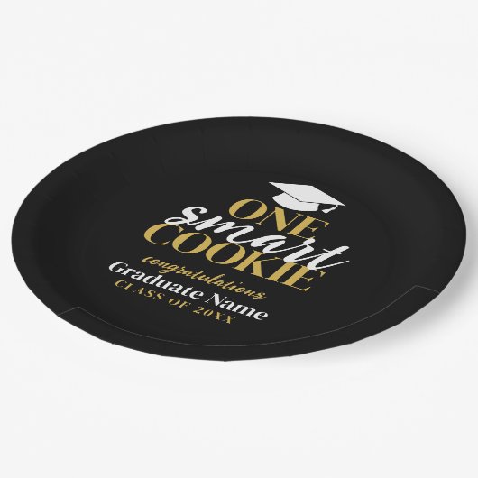 One Smart Cookie - Modern Zwart Goud Afstuderen Papieren Bordje (Gekanteld)