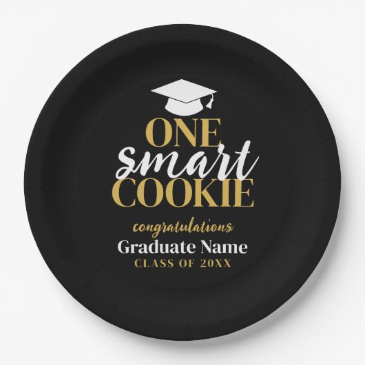 One Smart Cookie - Modern Zwart Goud Afstuderen Papieren Bordje (Voorkant)