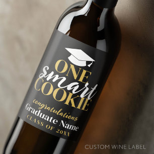 One Smart Cookie - Modern Zwart Goud Afstuderen Wijn Etiket
