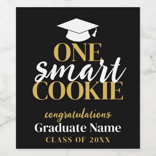 One Smart Cookie - Modern Zwart Goud Afstuderen Wijn Etiket (Enkel label)