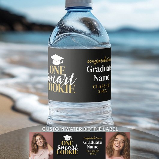 One Smart Cookie - Zwart Goud - Afstuderen 2 Foto Waterfles Etiket