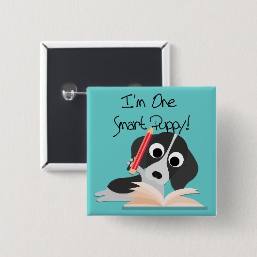 One Smart Puppy Vierkante Button 5,1 Cm (Voorkant /achterkant)