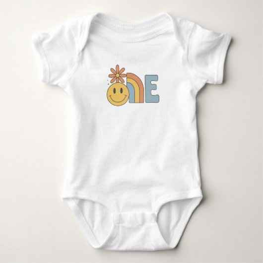 ONE - Smiley Face & Rainbow 1e Verjaardag Outfit Romper (Voorkant)