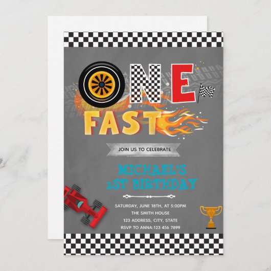 ONE snelle verjaardagsfeest uitnodiging (Voorkant / Achterkant)