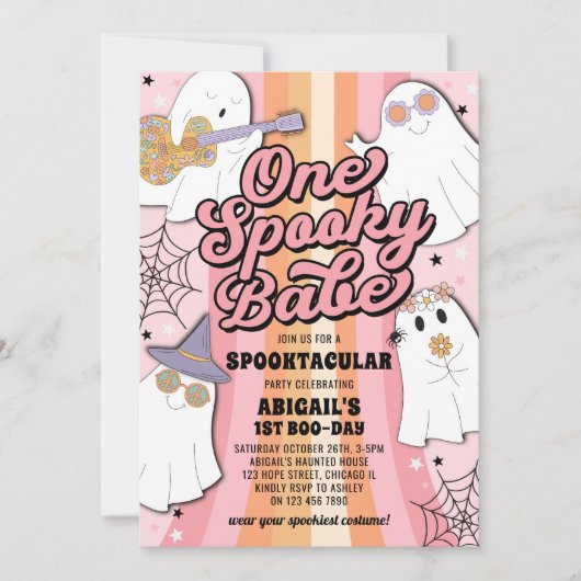One Spooky Babe Retro Roze Halloween 1e verjaardag Kaart (Voorkant)