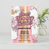 One Spooky Babe Retro Roze Halloween 1e verjaardag Kaart (Staand voorkant)