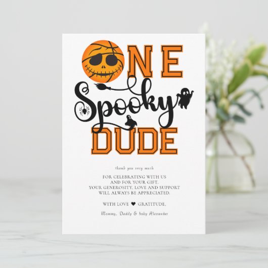 One Spooky Dude Basketball Boys Read Kids Verjaard Bedankkaart (Staand voorkant)